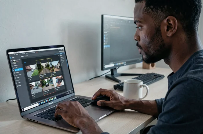 Homme africain annotant des données pour l'intelligence artificielle sur une interface spécialisée