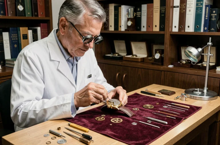 Horloger expert assemblant le mouvement d'une montre Certus dans un atelier traditionnel suisse