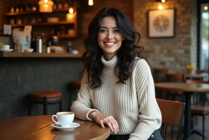 Portrait de Laurène Godey dans un café, nouvelle compagne du champion de rallye Sébastien Loeb